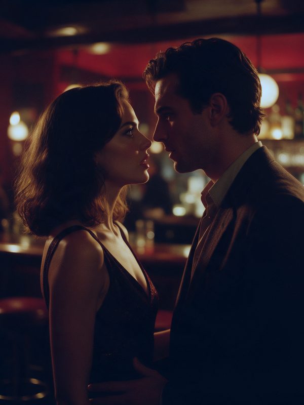 Couple gazing at each other up close